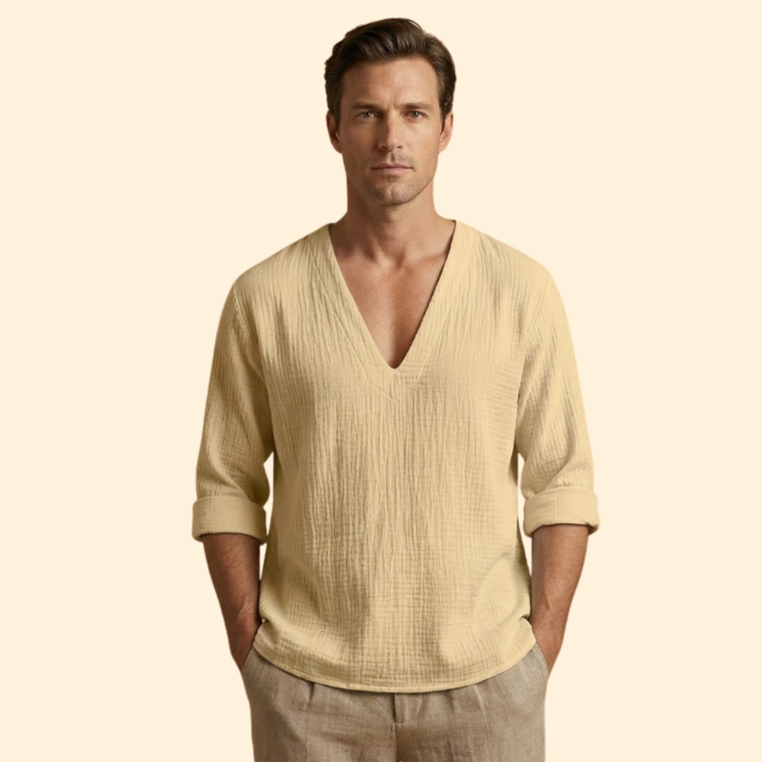 Men’s V-Neck T-Shirt with Rolled Sleeves