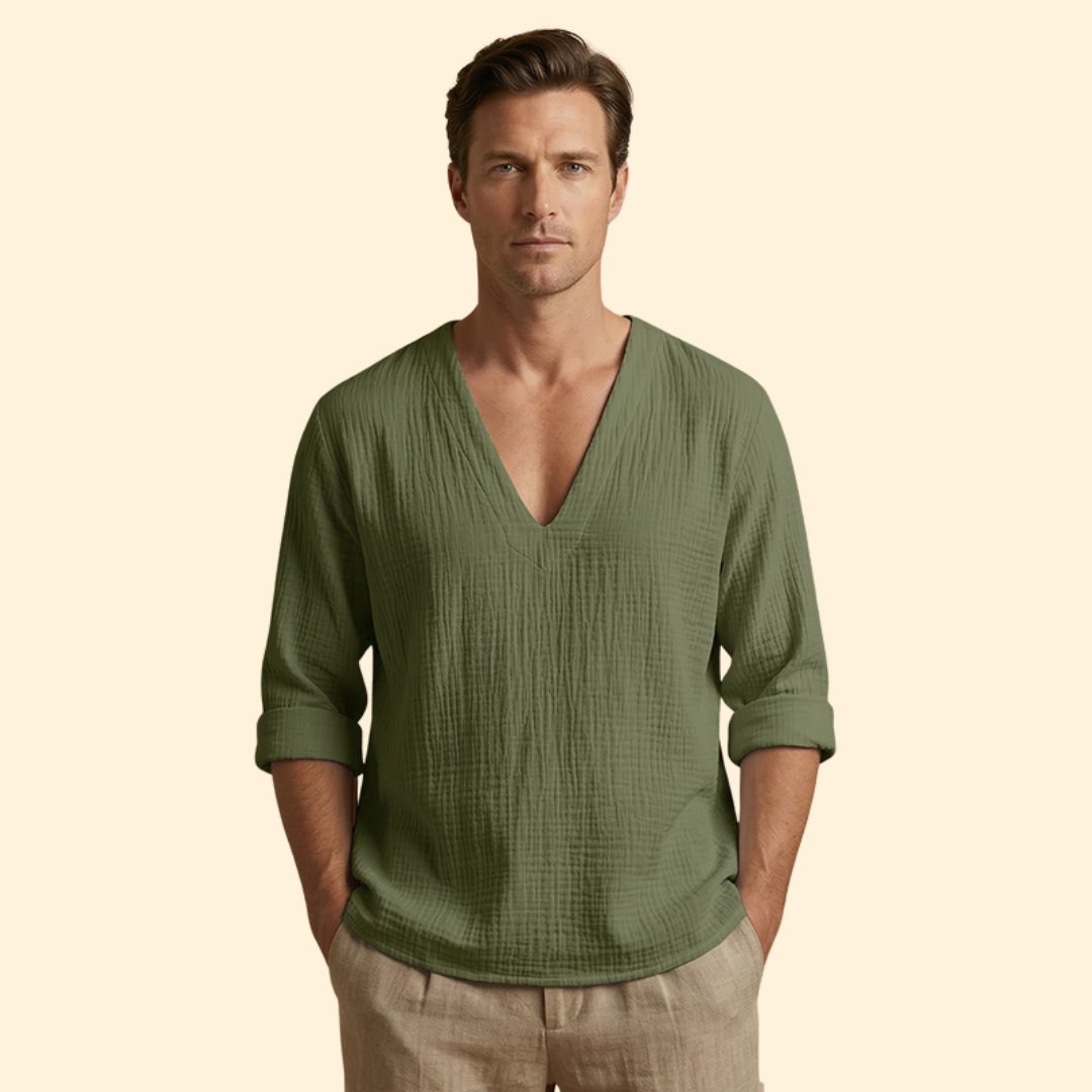 Men’s V-Neck T-Shirt with Rolled Sleeves