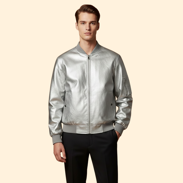 Men’s Vegan Bomber Jacket with Ribbed Hem Design