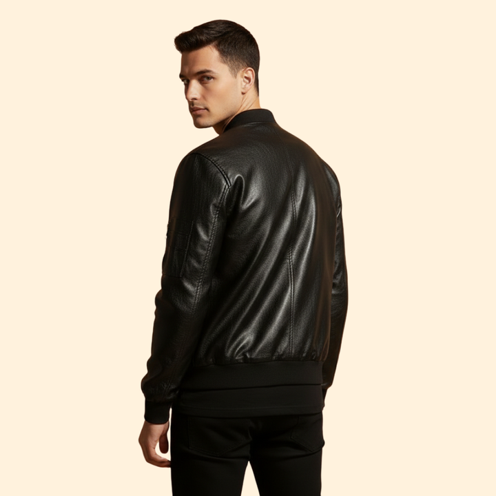Men’s Vegan Bomber Jacket with Ribbed Hem Design