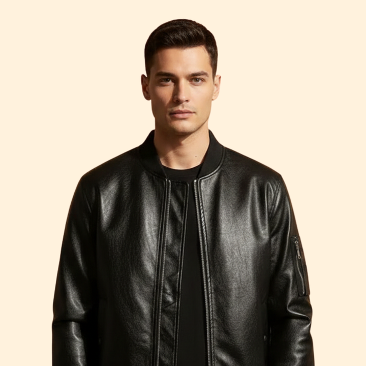 Men’s Vegan Bomber Jacket with Ribbed Hem Design