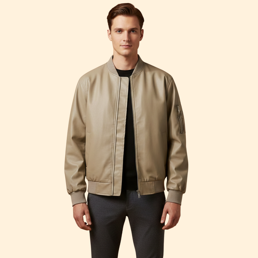 Men’s Vegan Bomber Jacket with Ribbed Hem Design
