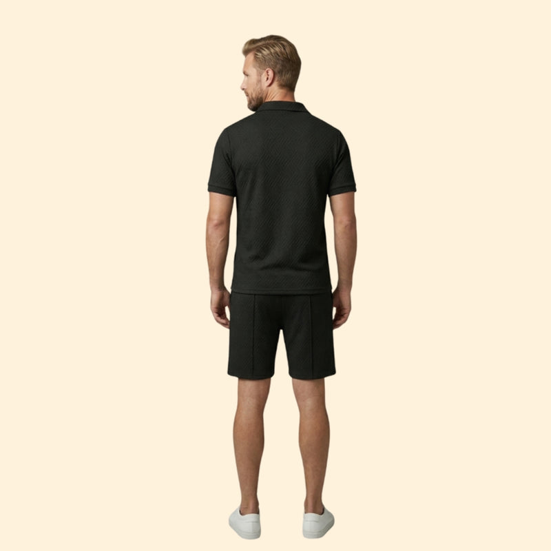 Men’s Zip-Up Polo Set with Short Pants