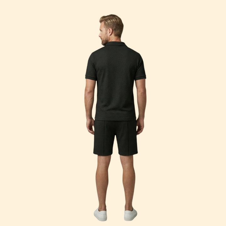 Men’s Zip-Up Polo Set with Short Pants
