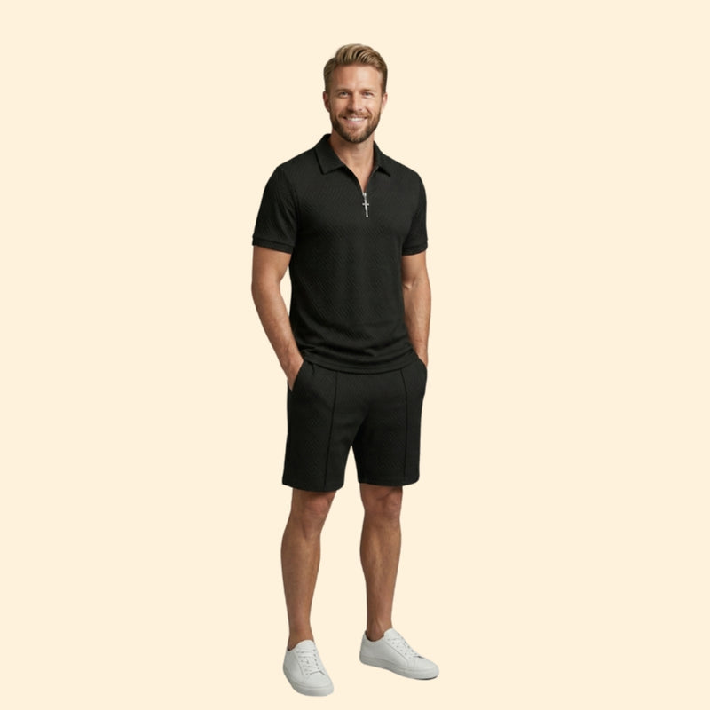 Men’s Zip-Up Polo Set with Short Pants