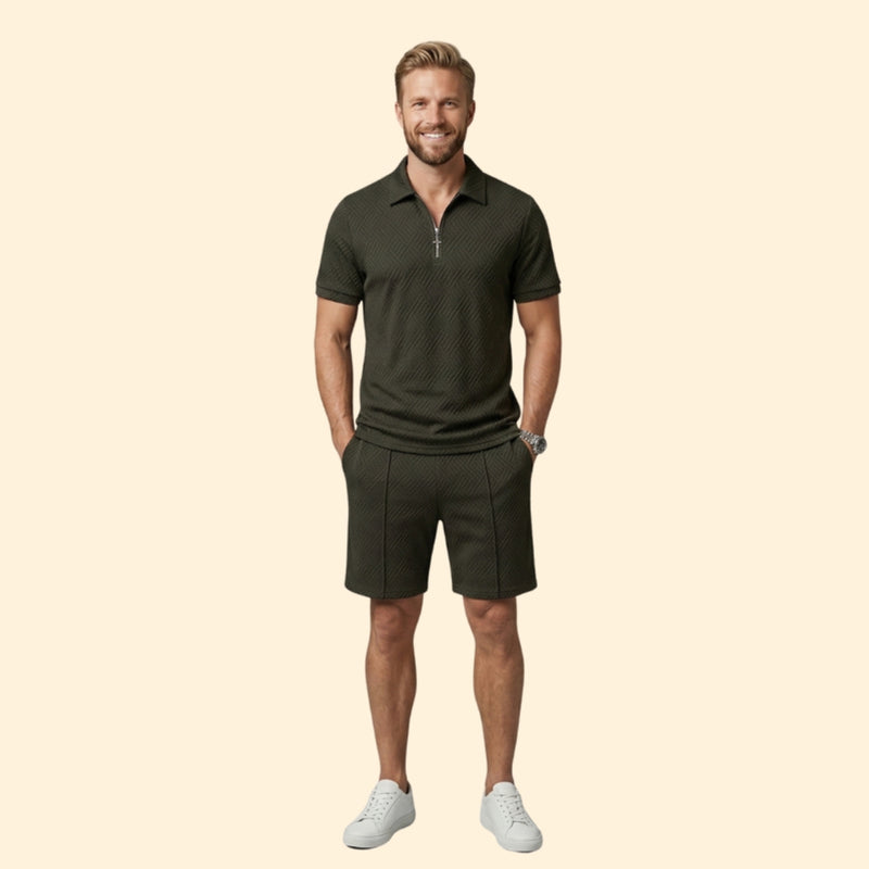 Men’s Zip-Up Polo Set with Short Pants