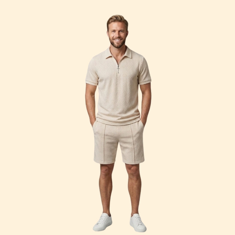 Men’s Zip-Up Polo Set with Short Pants