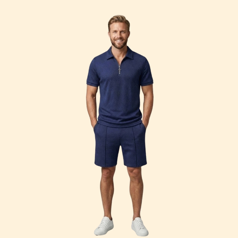 Men’s Zip-Up Polo Set with Short Pants