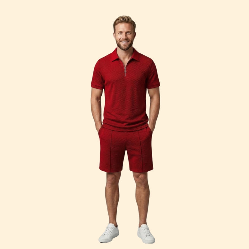 Men’s Zip-Up Polo Set with Short Pants