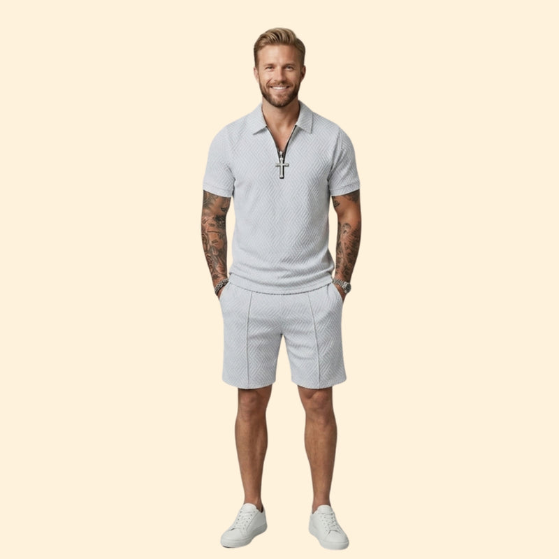 Men’s Zip-Up Polo Set with Short Pants