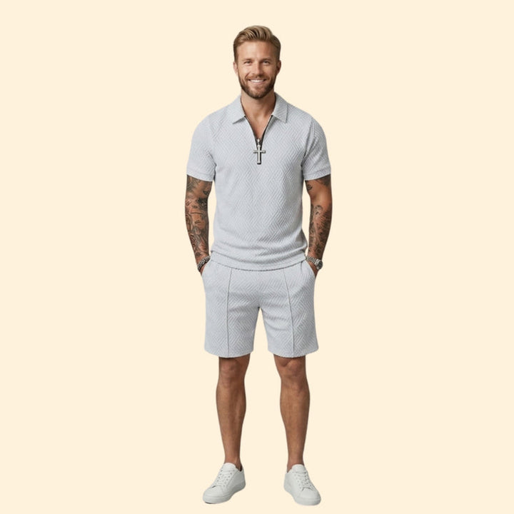 Men’s Zip-Up Polo Set with Short Pants