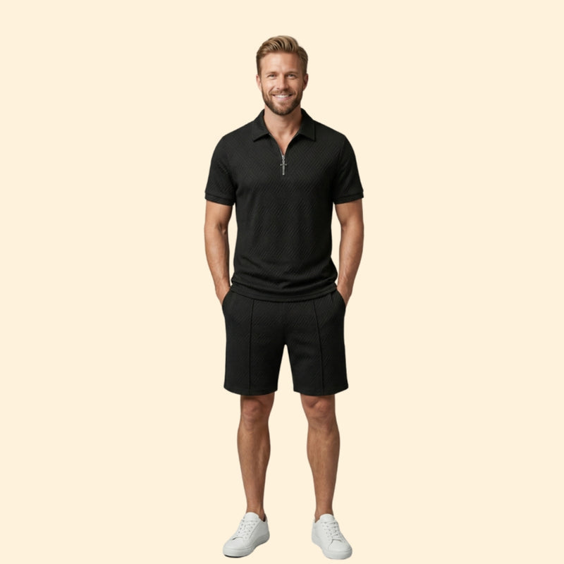 Men’s Zip-Up Polo Set with Short Pants