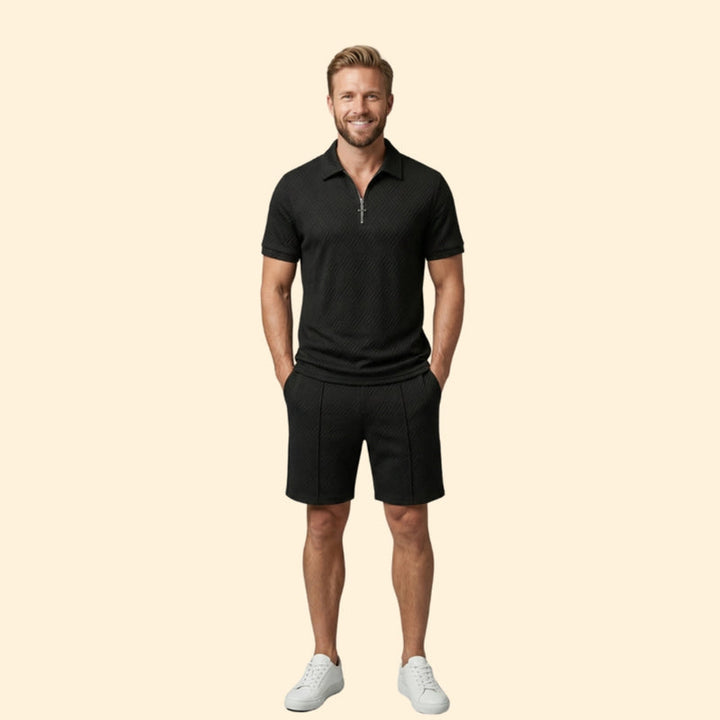 Men’s Zip-Up Polo Set with Short Pants
