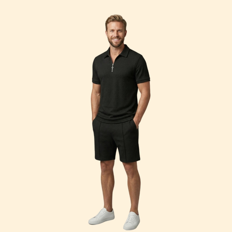 Men’s Zip-Up Polo Set with Short Pants