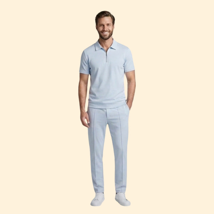 Men’s Zip-Up Polo Set with Slim Fit Pants