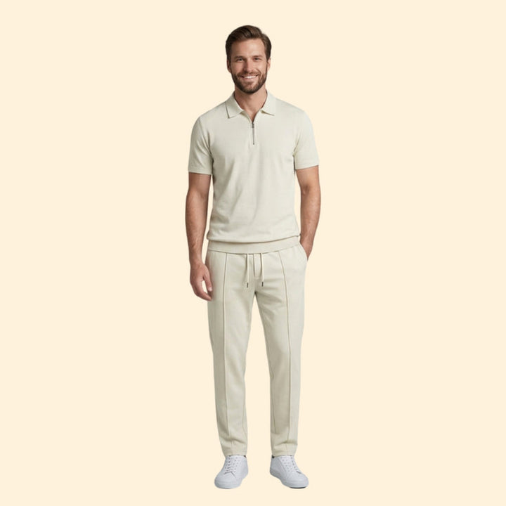 Men’s Zip-Up Polo Set with Slim Fit Pants