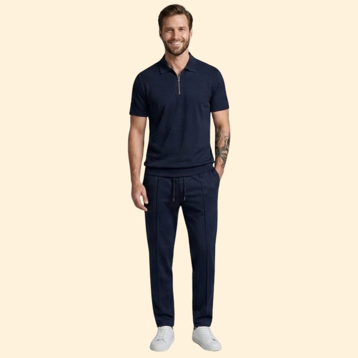 Men’s Zip-Up Polo Set with Slim Fit Pants