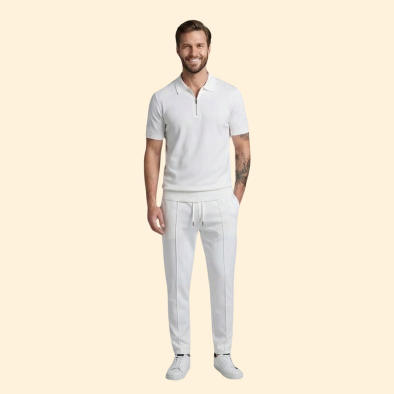 Men’s Zip-Up Polo Set with Slim Fit Pants