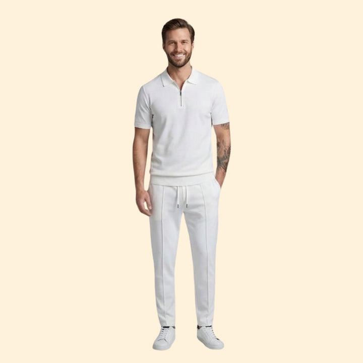 Men’s Zip-Up Polo Set with Slim Fit Pants