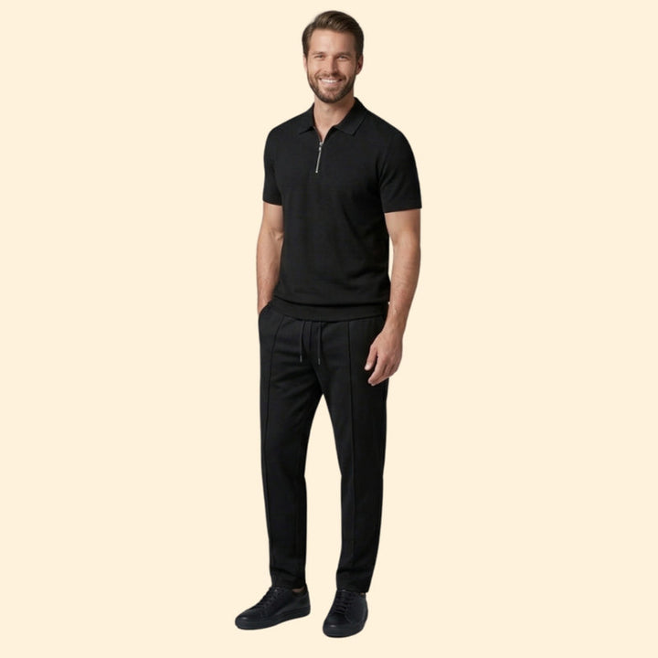 Men’s Zip-Up Polo Set with Slim Fit Pants