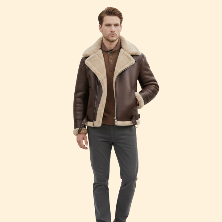Men’s Zip Front Jacket with Shearling Collar