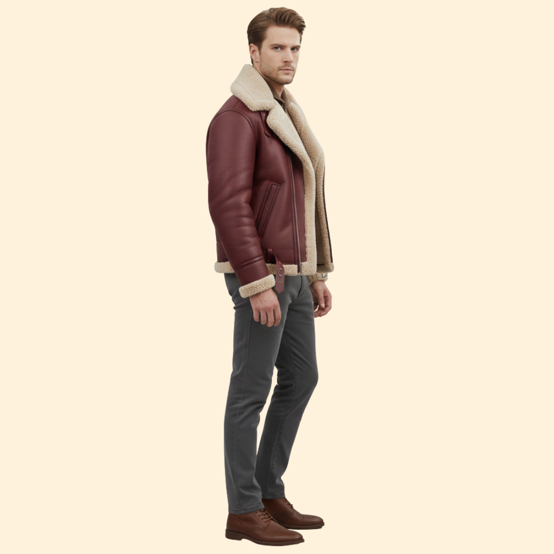 Men’s Zip Front Jacket with Shearling Collar