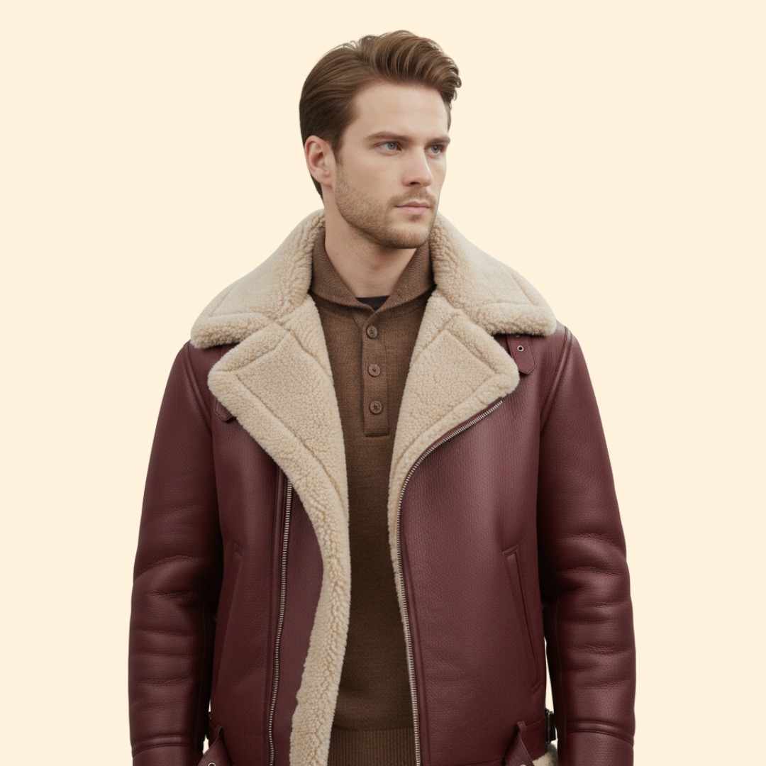 Men’s Zip Front Jacket with Shearling Collar