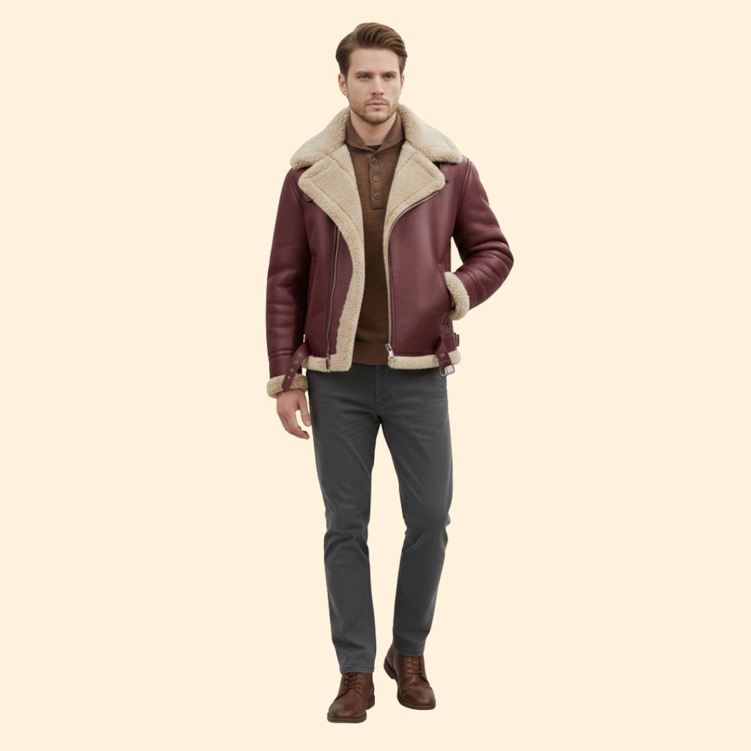 Men’s Zip Front Jacket with Shearling Collar