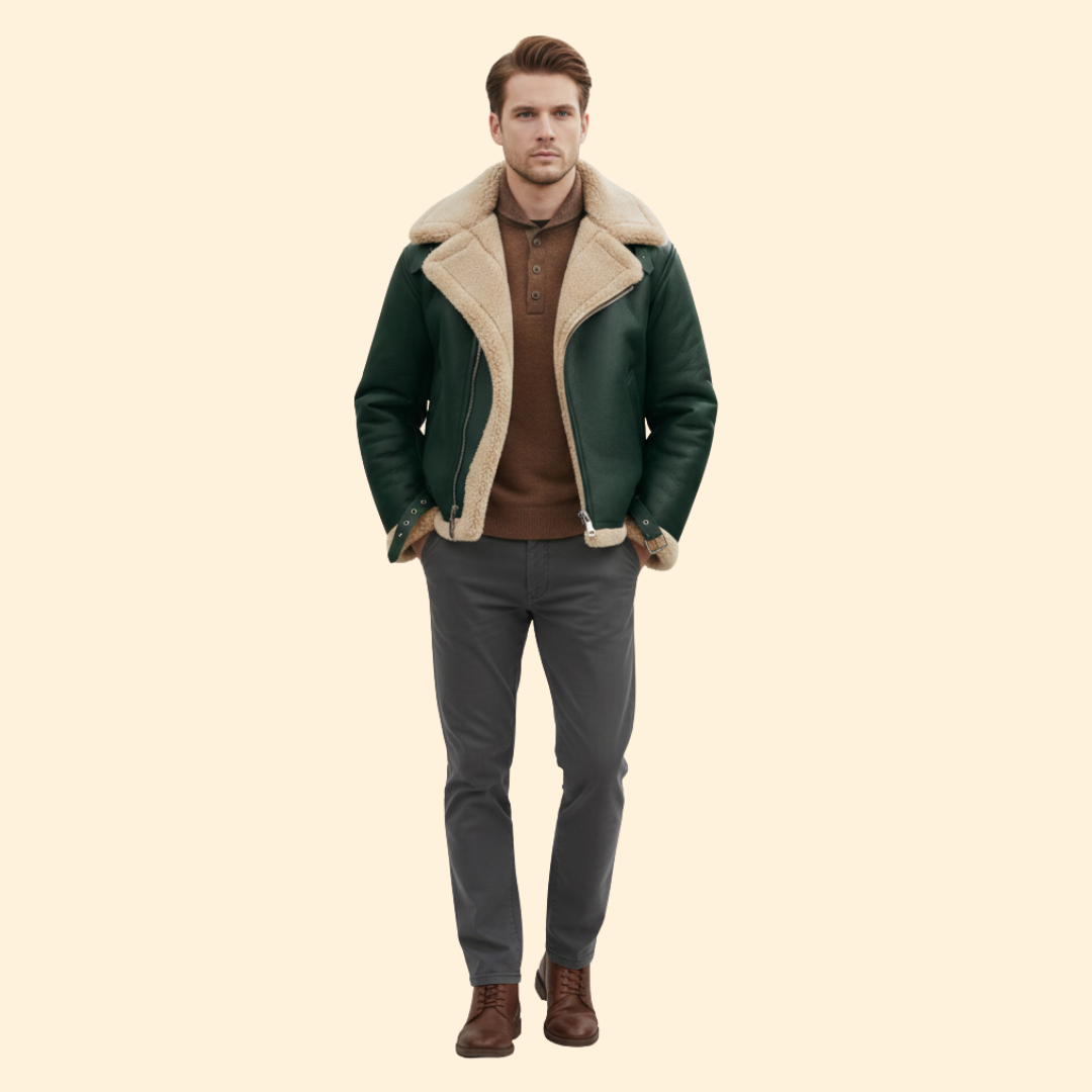 Men’s Zip Front Jacket with Shearling Collar