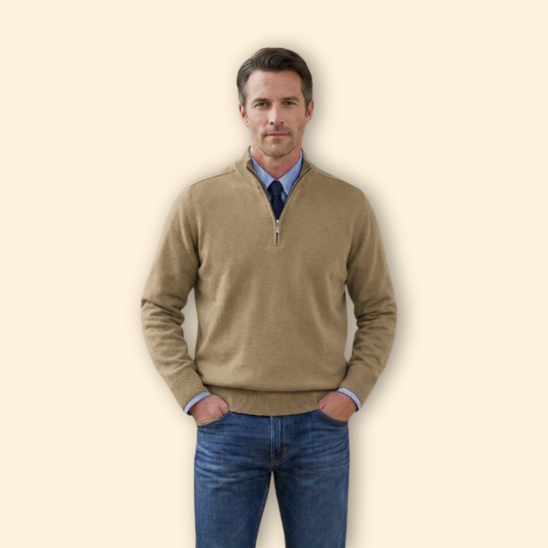 Men’s Half-Zip Sweater with Ribbed Hem