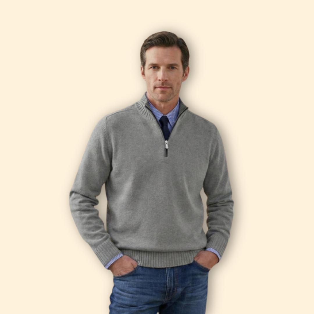 Men’s Half-Zip Sweater with Ribbed Hem