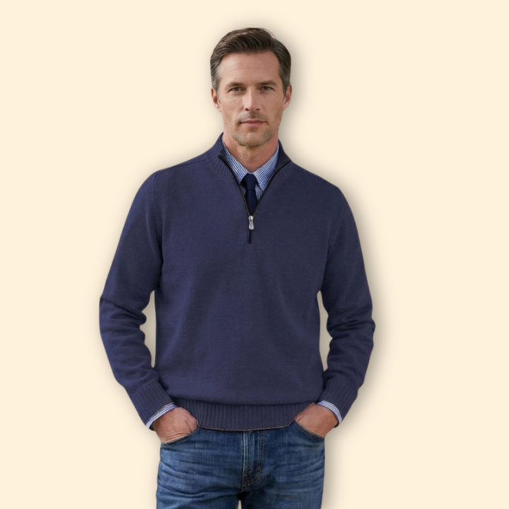 Men’s Half-Zip Sweater with Ribbed Hem