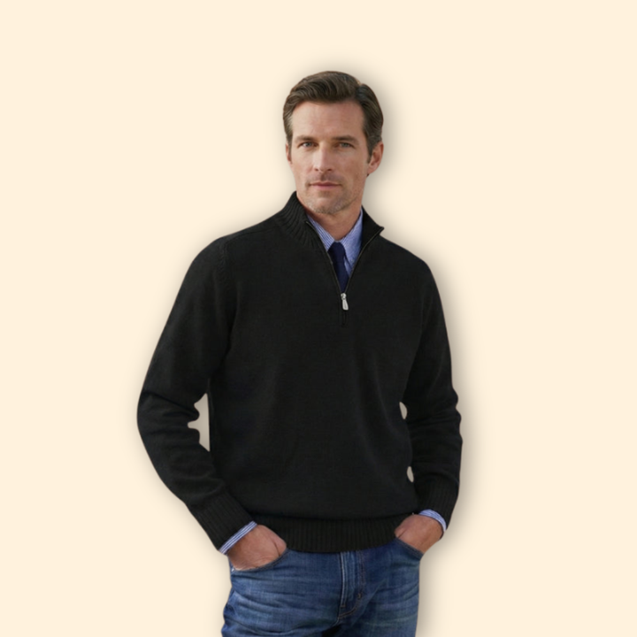 Men’s Half-Zip Sweater with Ribbed Hem