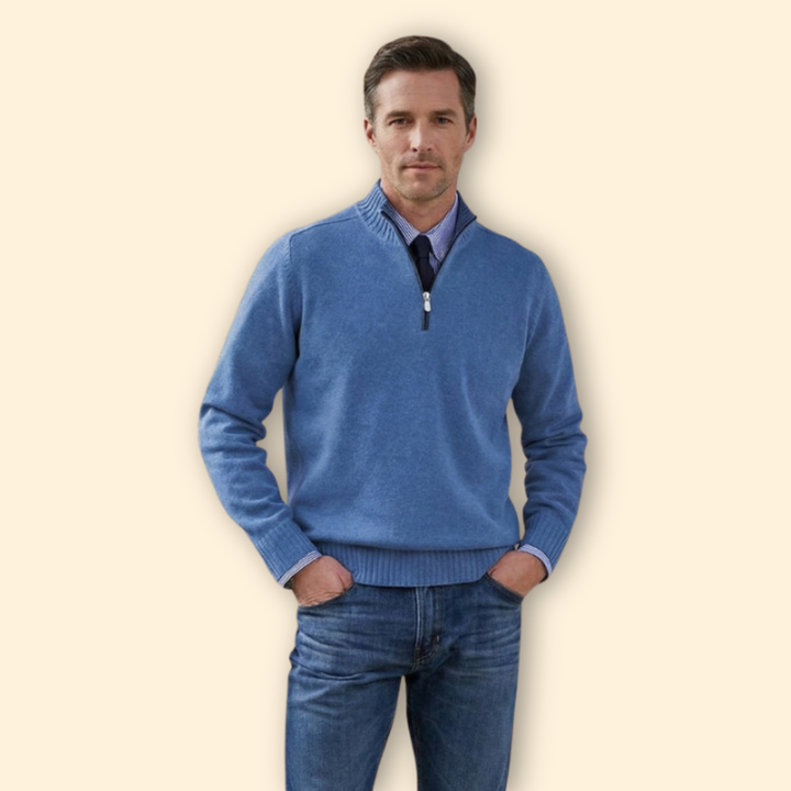 Men’s Half-Zip Sweater with Ribbed Hem