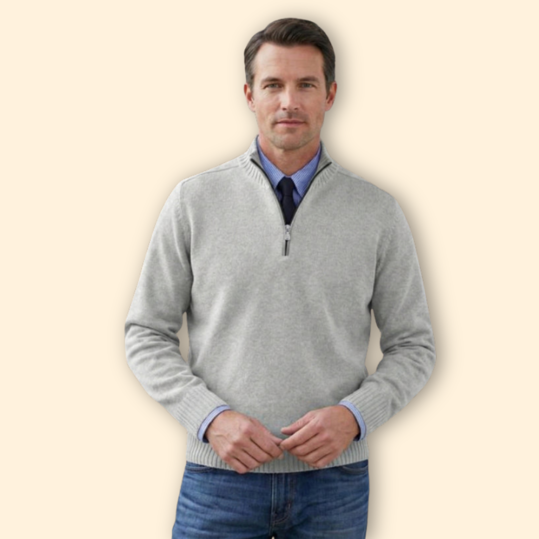 Men’s Half-Zip Sweater with Ribbed Hem