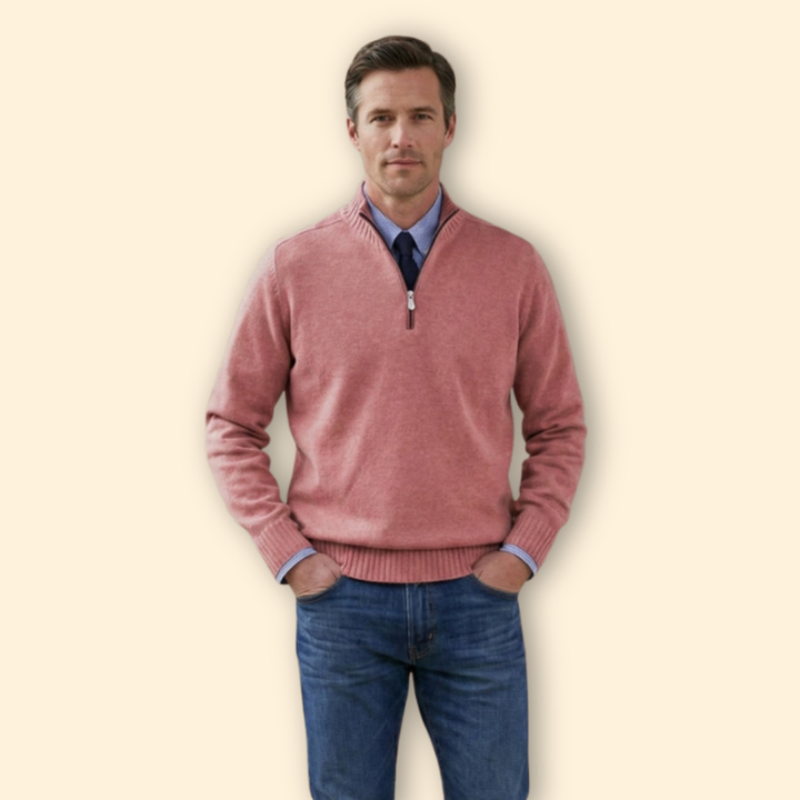 Men’s Half-Zip Sweater with Ribbed Hem
