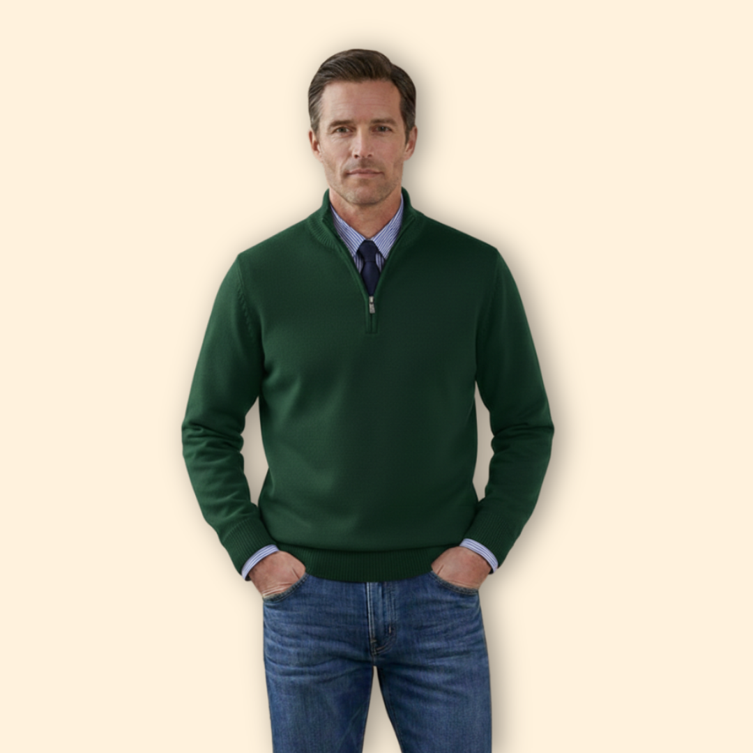 Men’s Half-Zip Sweater with Ribbed Hem