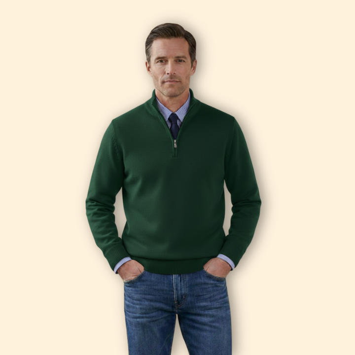 Men’s Half-Zip Sweater with Ribbed Hem