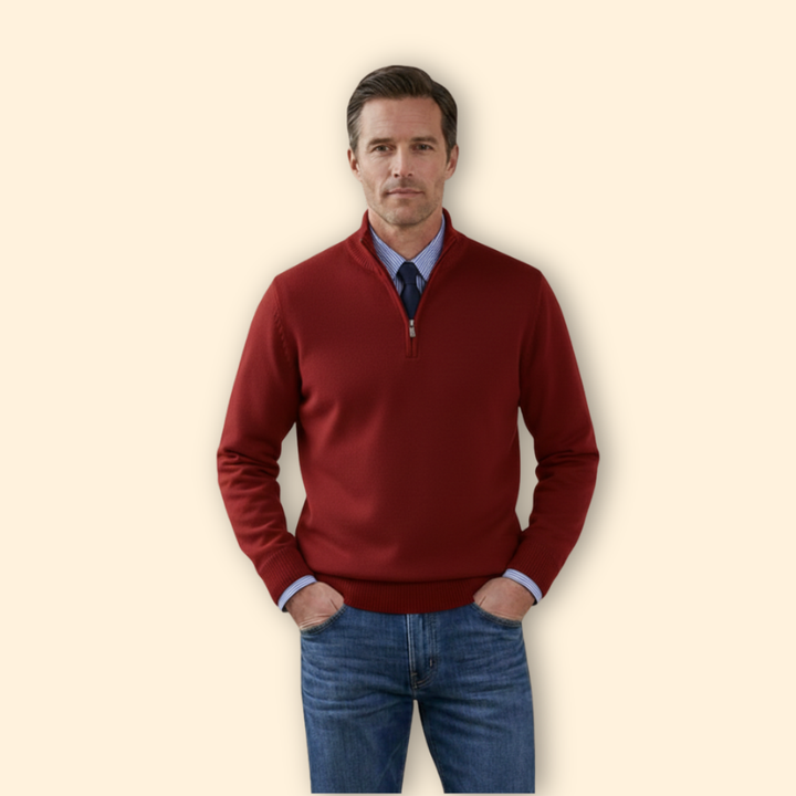 Men’s Half-Zip Sweater with Ribbed Hem
