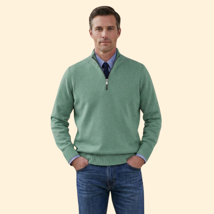 Men’s Half-Zip Sweater with Ribbed Hem