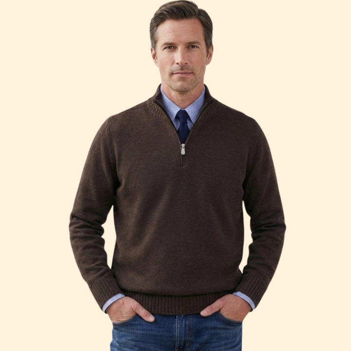 Men’s Half-Zip Sweater with Ribbed Hem