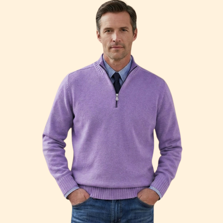 Men’s Half-Zip Sweater with Ribbed Hem