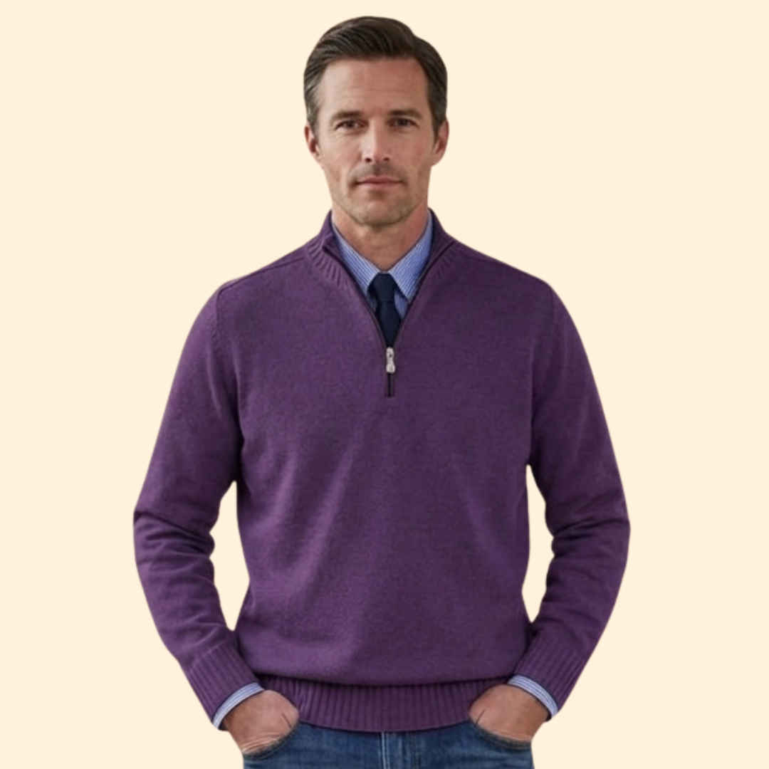 Men’s Half-Zip Sweater with Ribbed Hem
