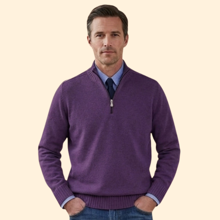 Men’s Half-Zip Sweater with Ribbed Hem