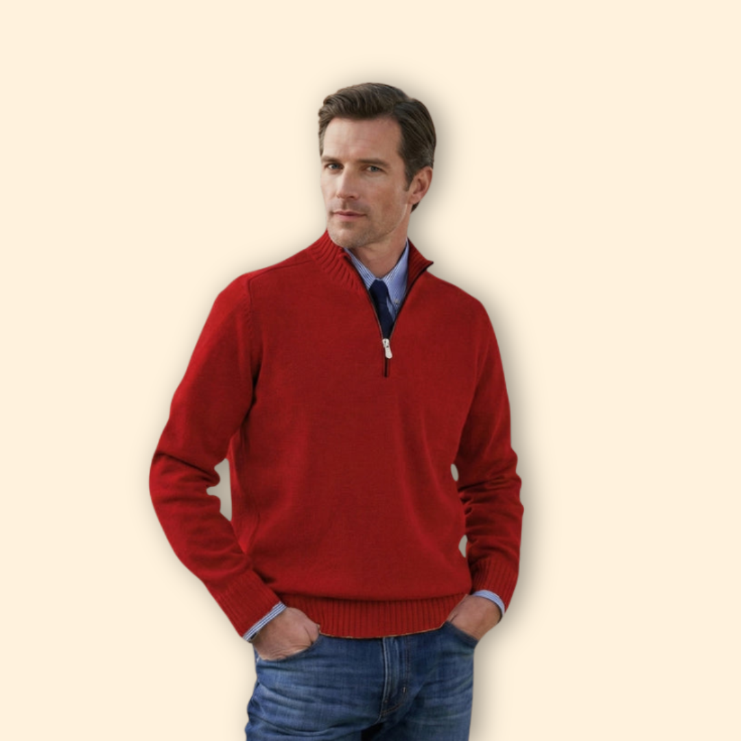 Men’s Half-Zip Sweater with Ribbed Hem