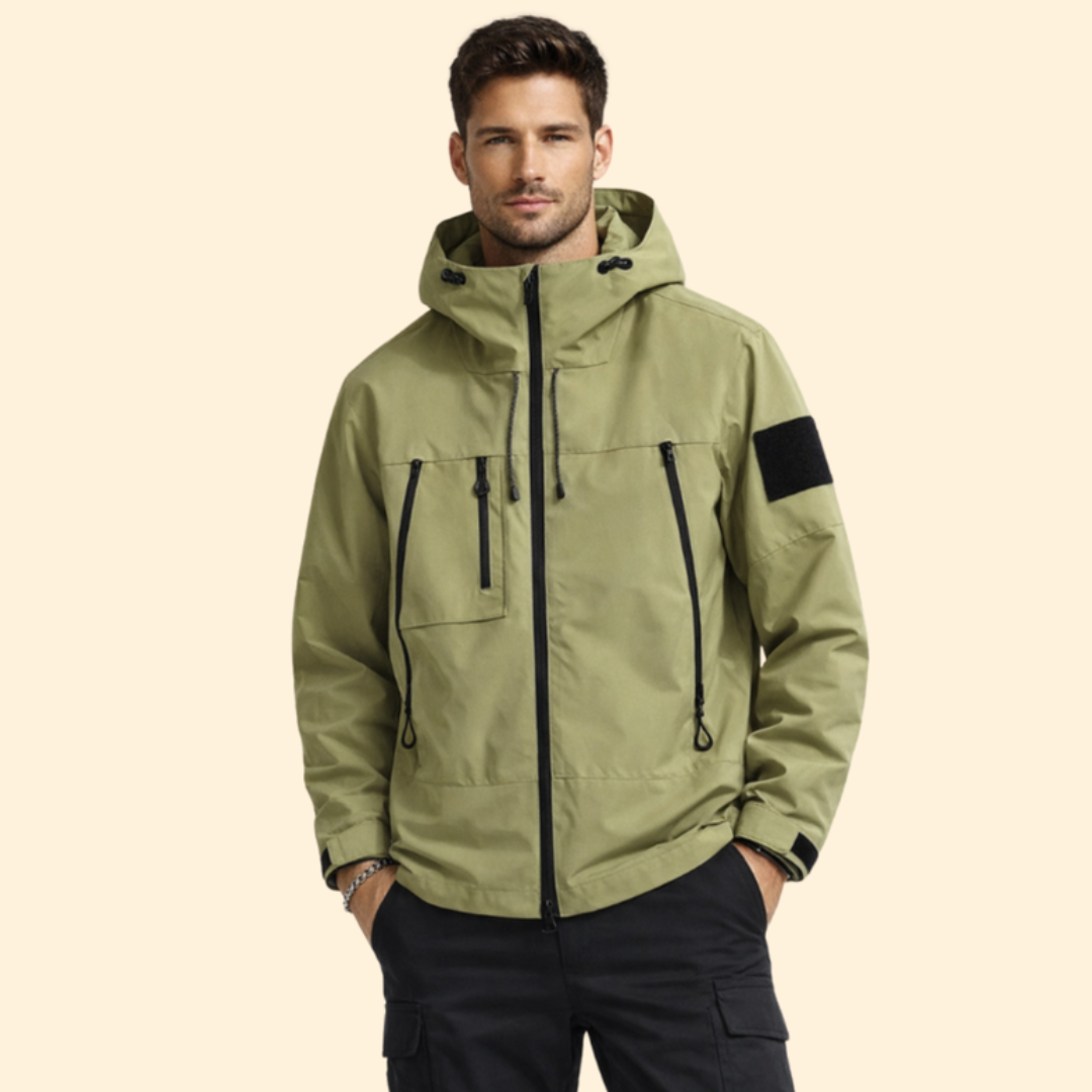 Men’s Jacket with Hood and Multiple Pockets