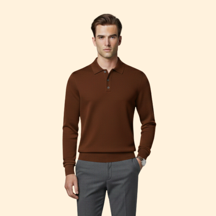 Men’s Long Sleeve Polo Shirt with Buttoned Collar