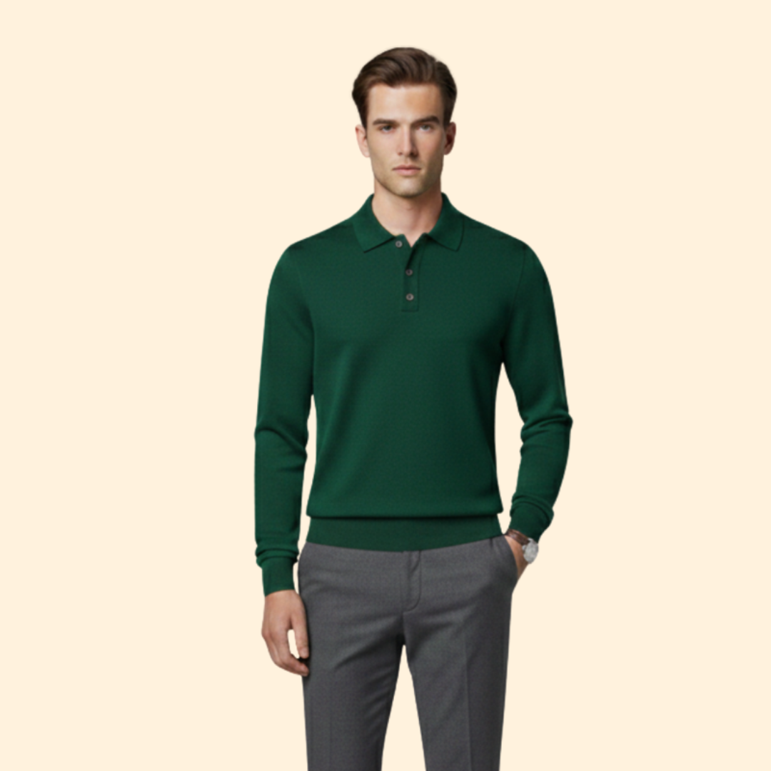 Men’s Long Sleeve Polo Shirt with Buttoned Collar