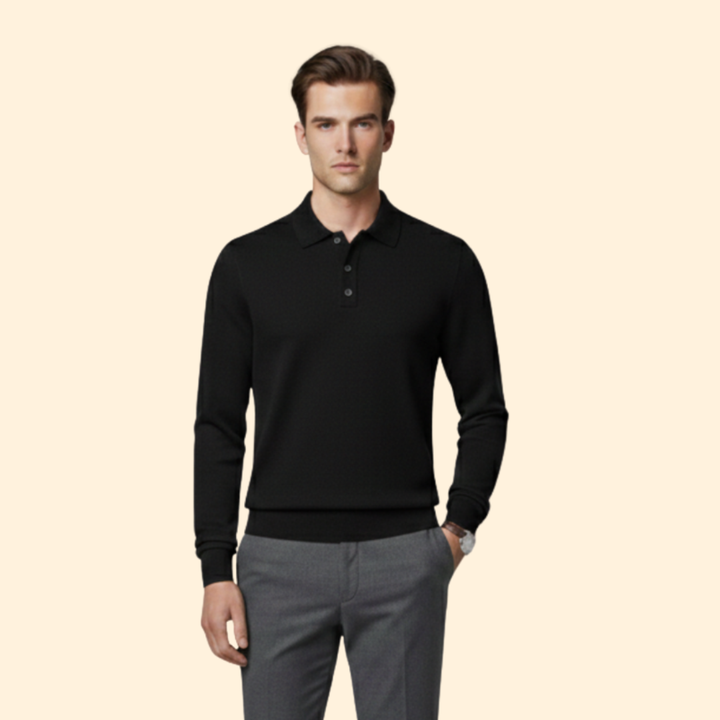 Men’s Long Sleeve Polo Shirt with Buttoned Collar