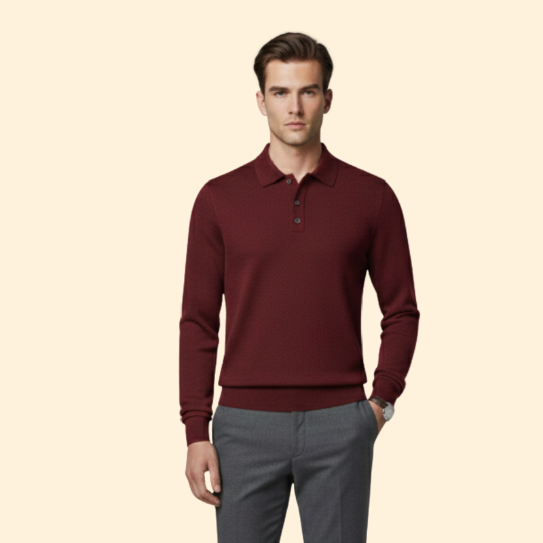Men’s Long Sleeve Polo Shirt with Buttoned Collar